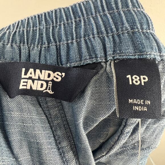 Lands' End Blue Chambray Pants High-Rise Elastic Waistband Wide-Leg Size 18P NEW - Picture 6 of 11